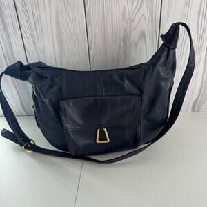 Vintage 90s Lord Taylor Navy Leather Purse Bag Brass Buckle Unique  Retro